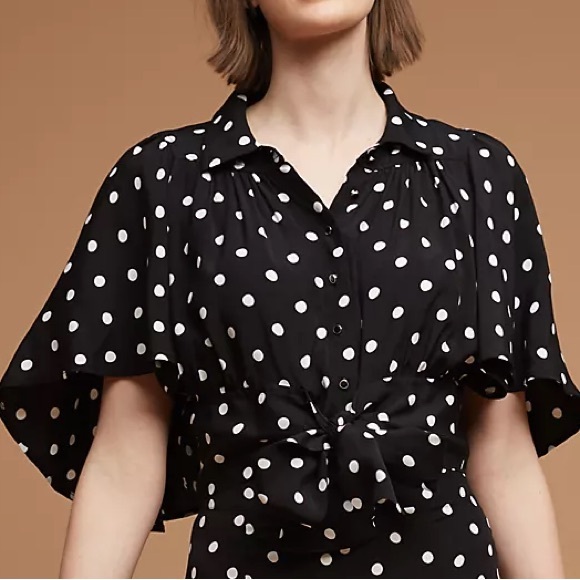 Anthropologie Maeve Canna Midi Polka Dot Black Top Blouse Size 4 - Picture 5 of 16